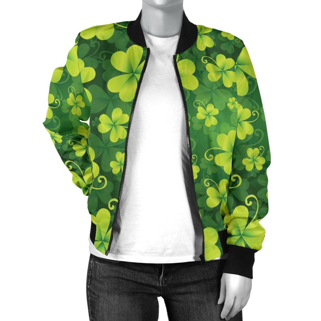 Shamrock Clover Print Women Casual Bomber Jacket