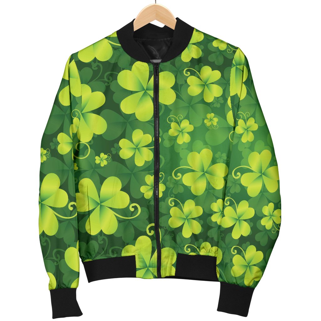 Shamrock Clover Print Women Casual Bomber Jacket