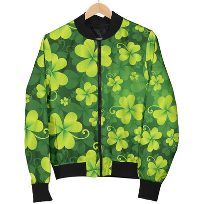 Shamrock Clover Print Women Casual Bomber Jacket