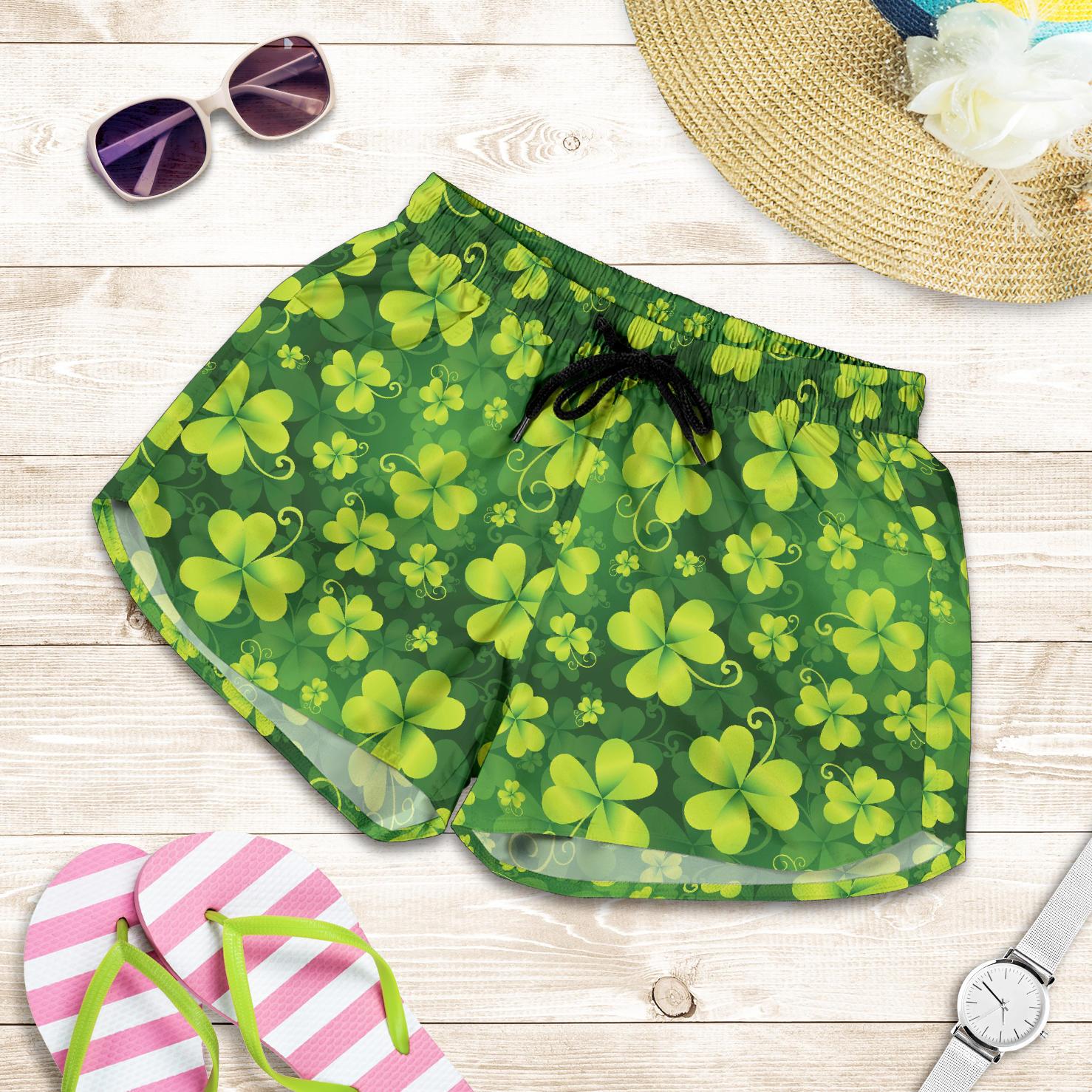 Shamrock Clover Print Women Shorts-JTAMIGO.COM