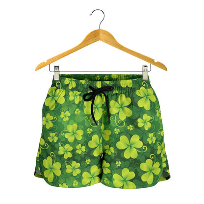 Shamrock Clover Print Women Shorts-JTAMIGO.COM