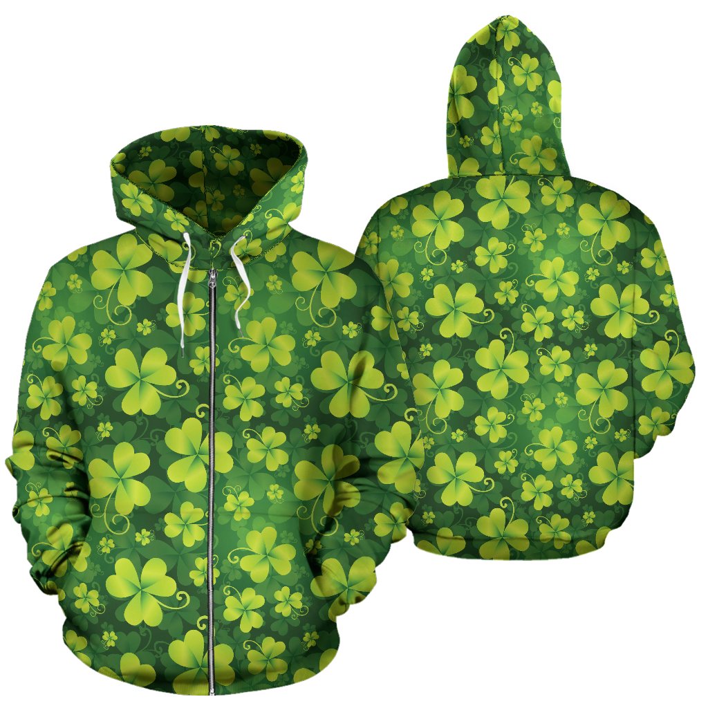Shamrock Clover Print Zip Up Hoodie