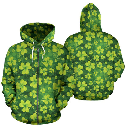 Shamrock Clover Print Zip Up Hoodie