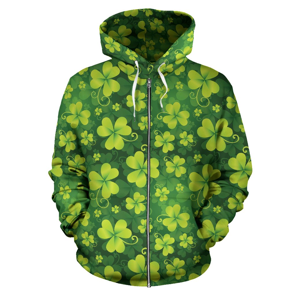 Shamrock Clover Print Zip Up Hoodie