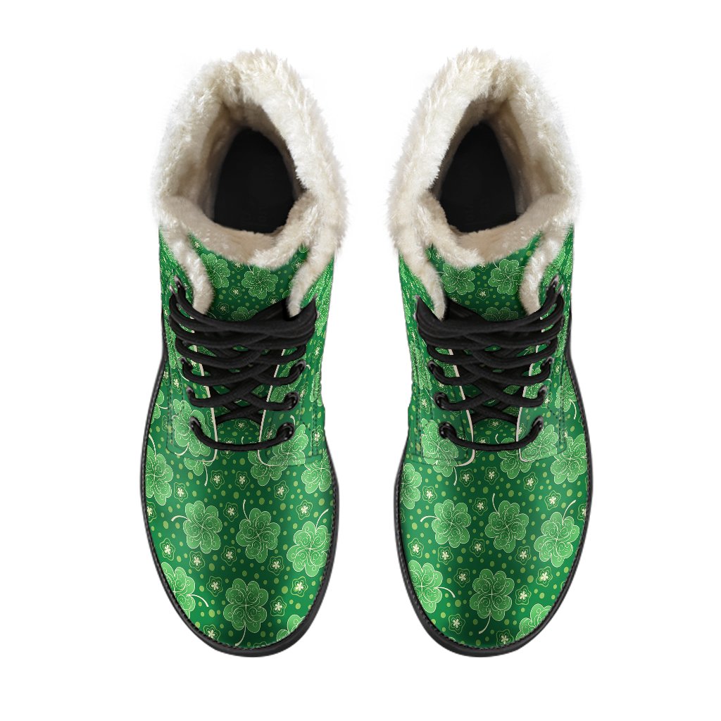 Shamrock Design Print Faux Fur Leather Boots-JTAMIGO.COM