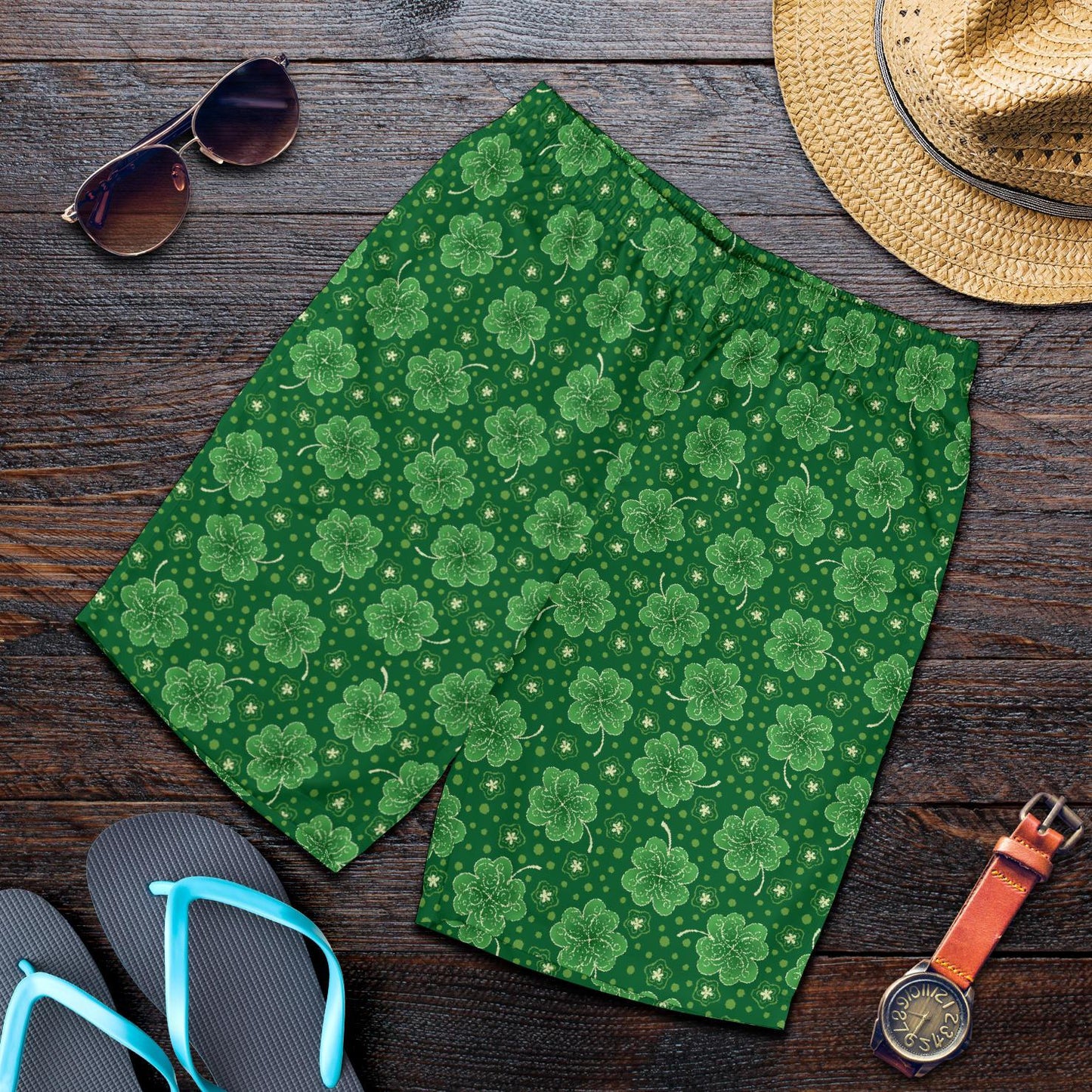Shamrock Design Print Mens Shorts-JTAMIGO.COM