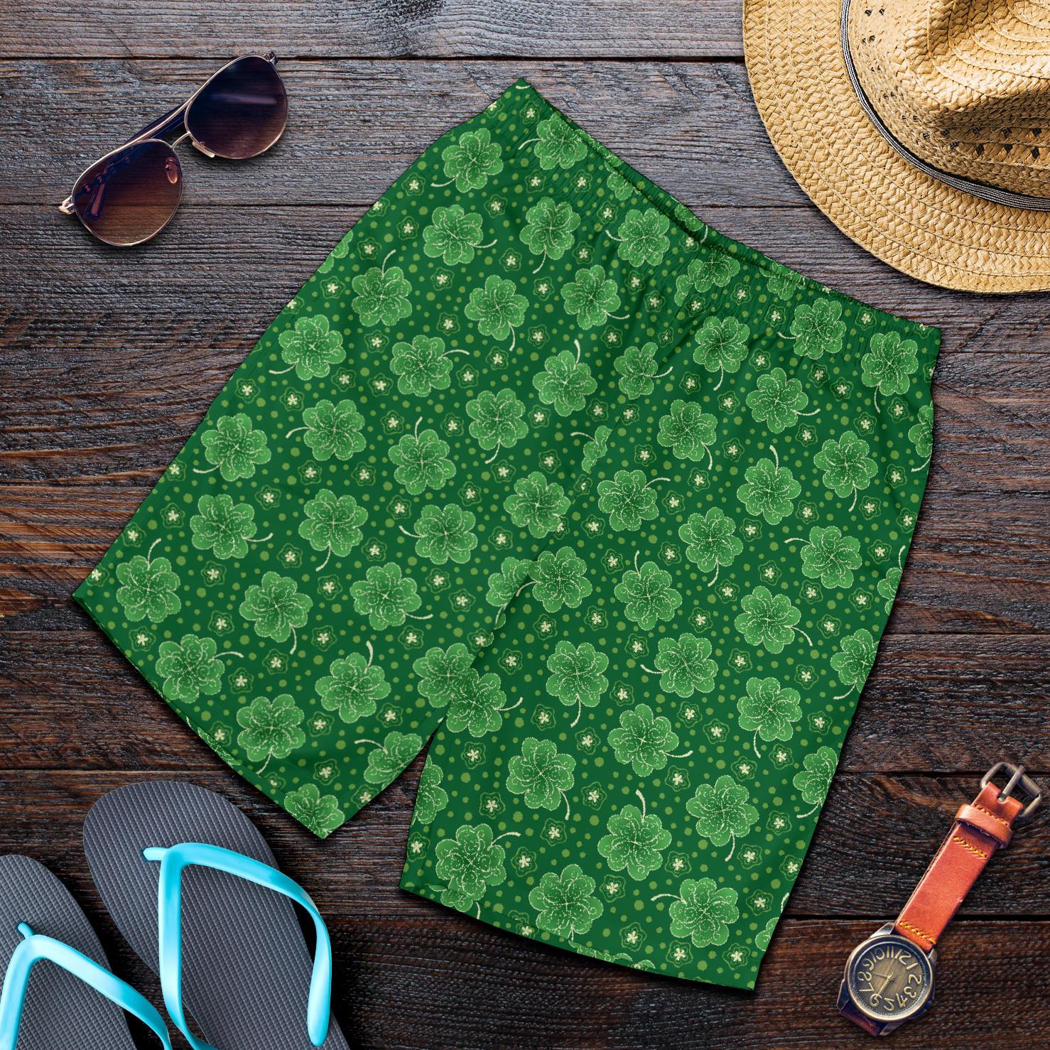 Shamrock Design Print Mens Shorts-JTAMIGO.COM