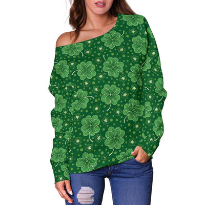 Shamrock Design Print Off Shoulder Sweatshirt