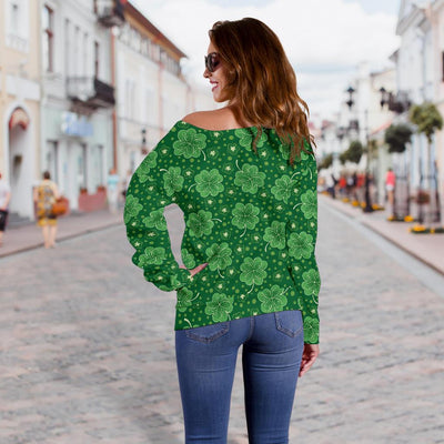 Shamrock Design Print Off Shoulder Sweatshirt