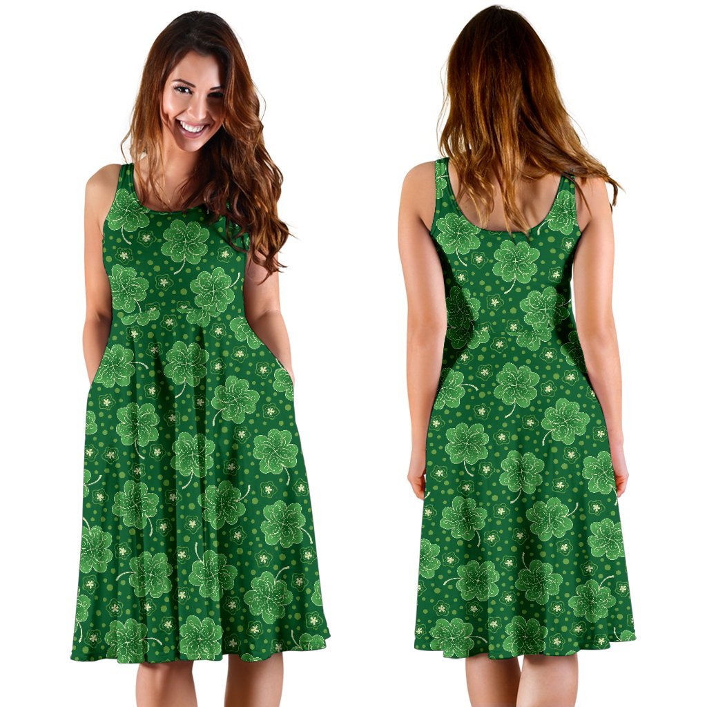 Shamrock Design Print Sleeveless Dress