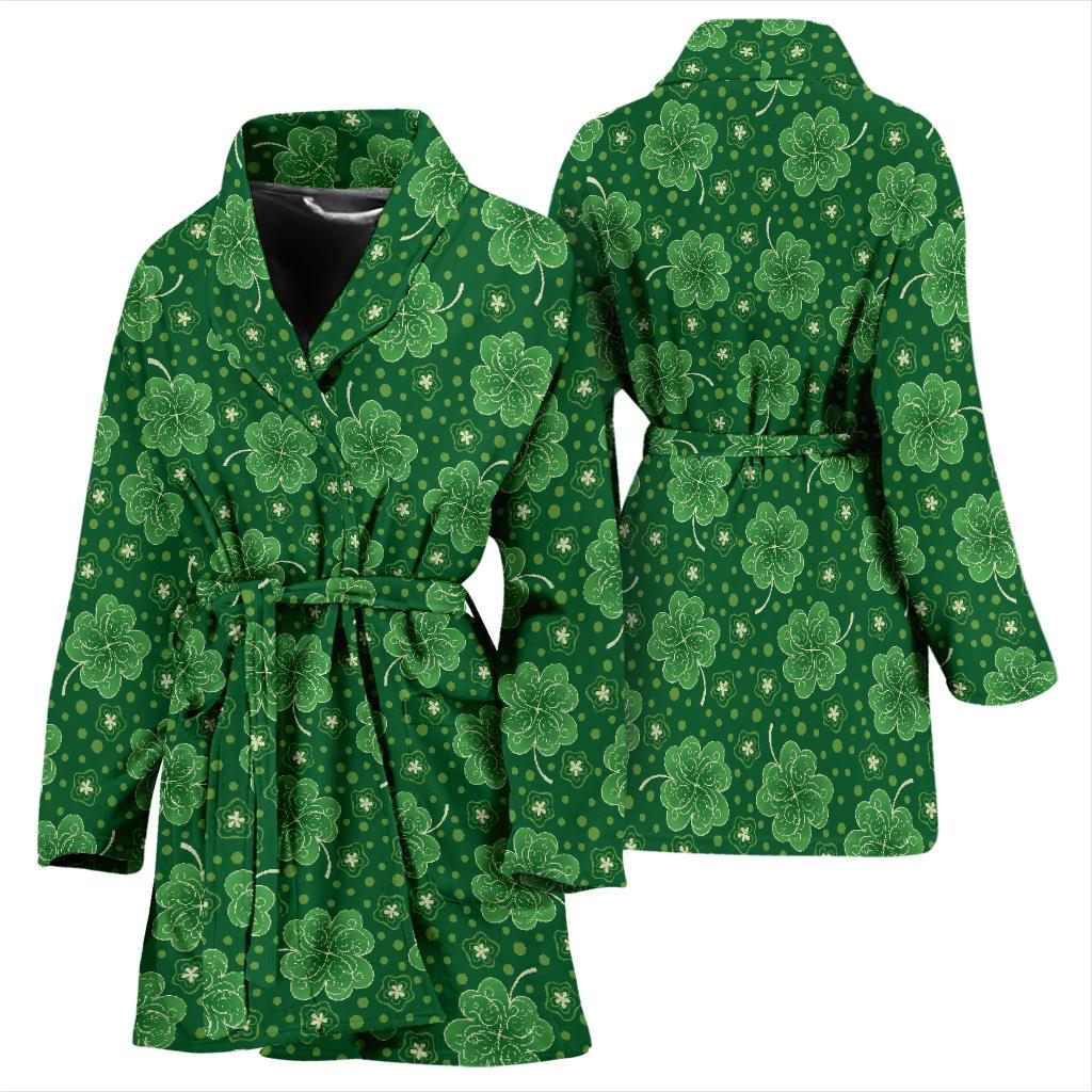 Shamrock Design Print Women Bath Robe-JTAMIGO.COM