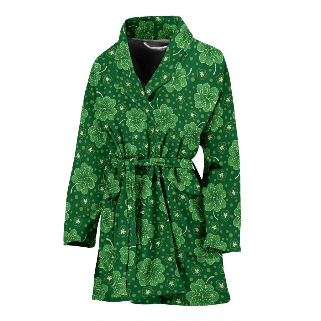 Shamrock Design Print Women Bath Robe-JTAMIGO.COM