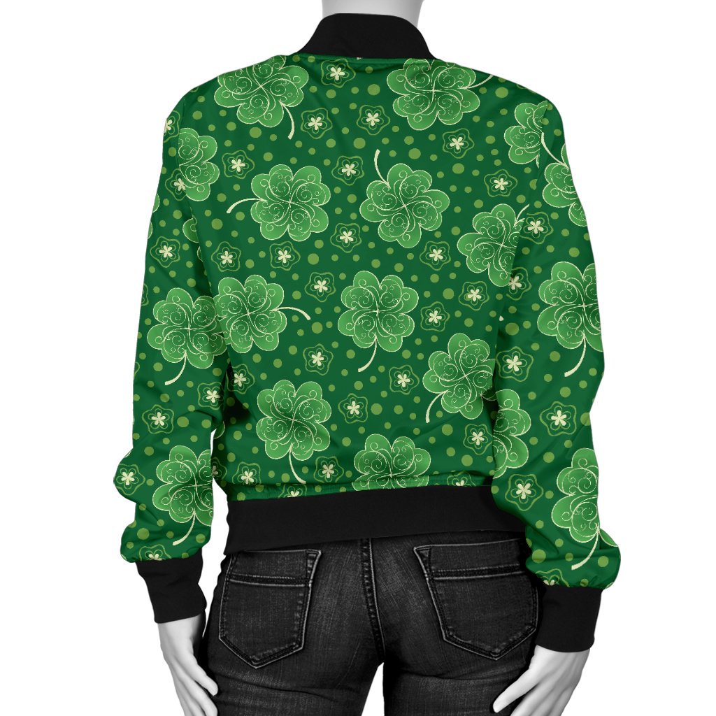Shamrock Design Print Women Casual Bomber Jacket