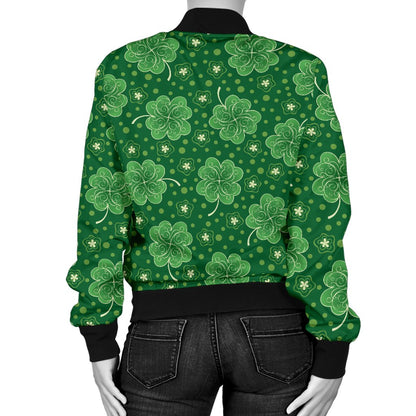 Shamrock Design Print Women Casual Bomber Jacket