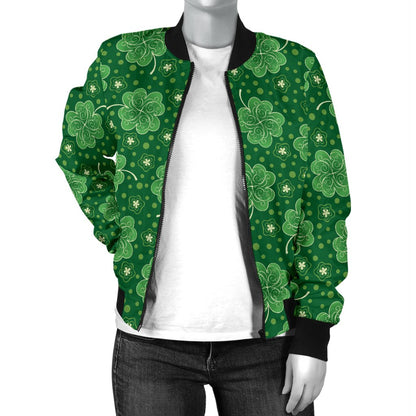 Shamrock Design Print Women Casual Bomber Jacket