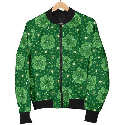 Shamrock Design Print Women Casual Bomber Jacket