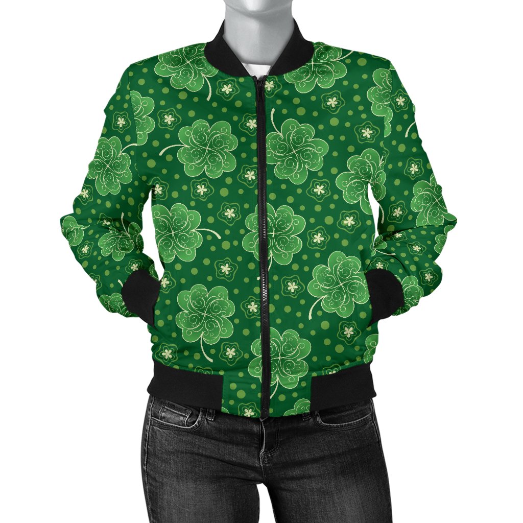 Shamrock Design Print Women Casual Bomber Jacket