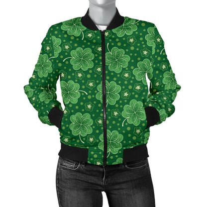 Shamrock Design Print Women Casual Bomber Jacket