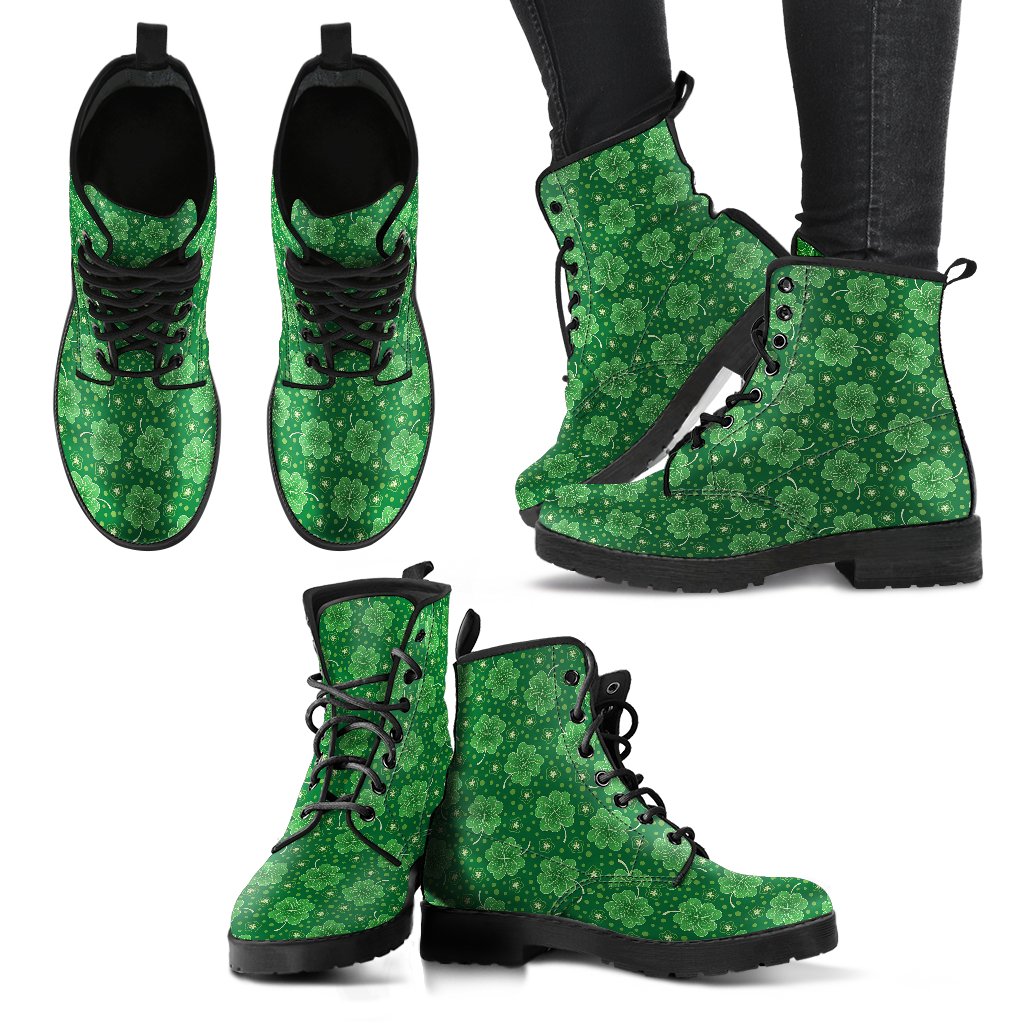 Shamrock Design Print Women Leather Boots-JTAMIGO.COM