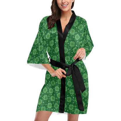 Shamrock Design Print Women Short Kimono Robe