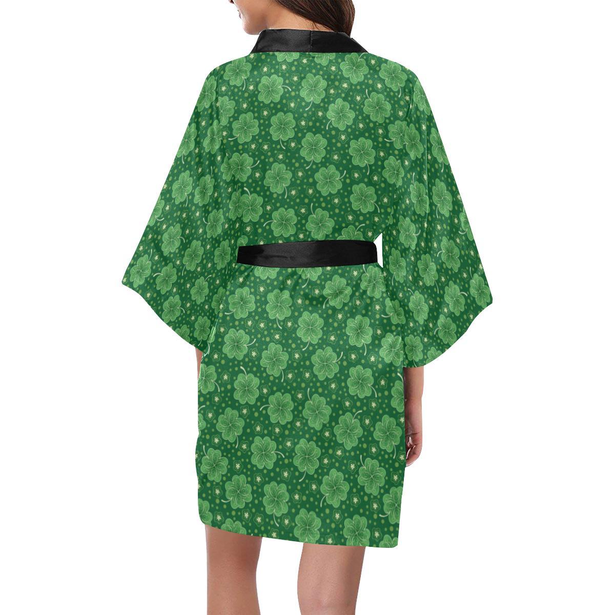 Shamrock Design Print Women Short Kimono Robe