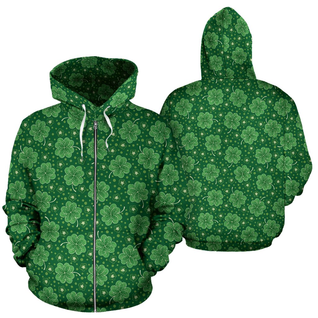 Shamrock Design Print Zip Up Hoodie