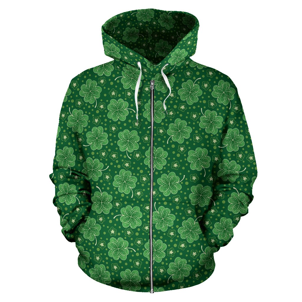 Shamrock Design Print Zip Up Hoodie