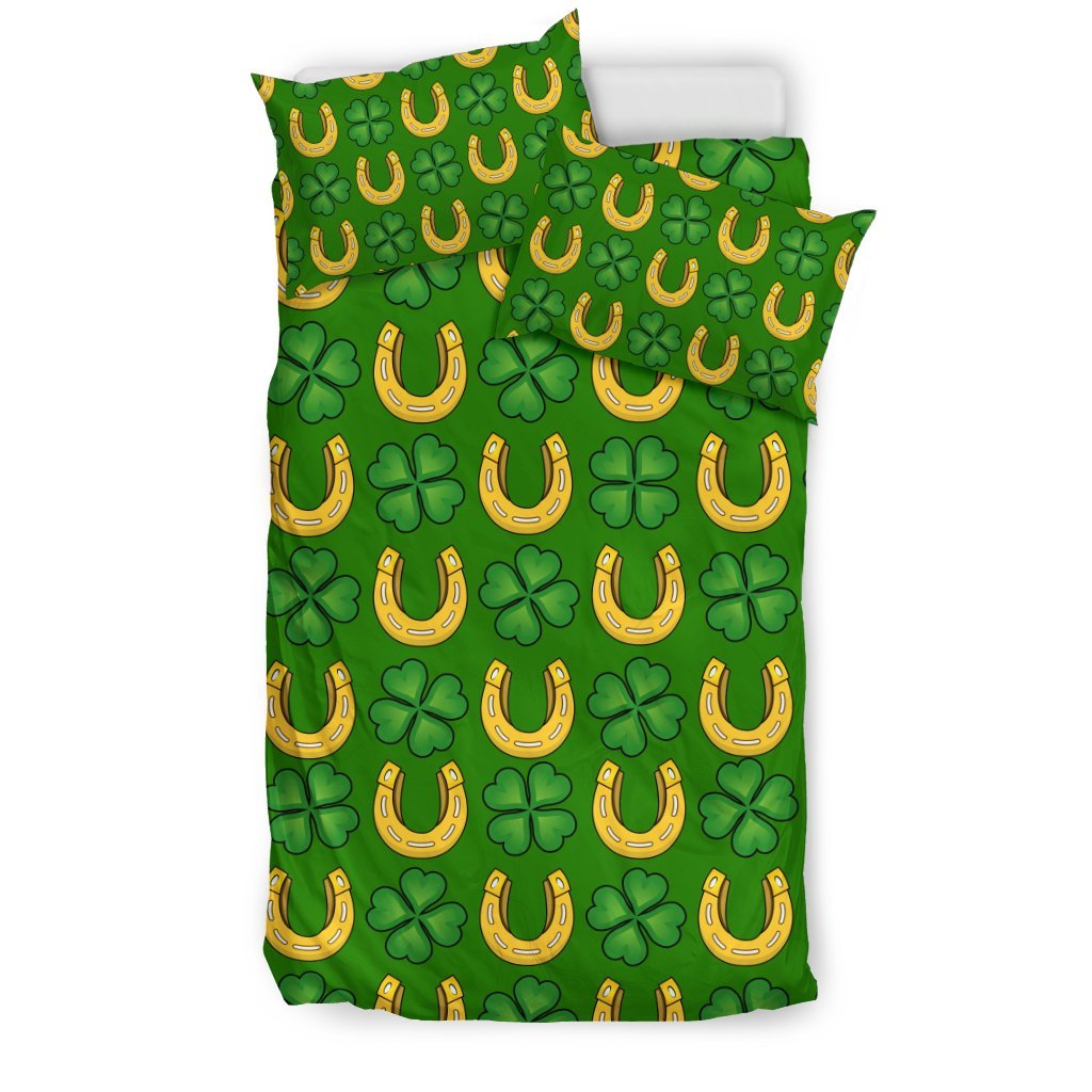 Shamrock Horseshoes Print Pattern Duvet Cover Bedding Set