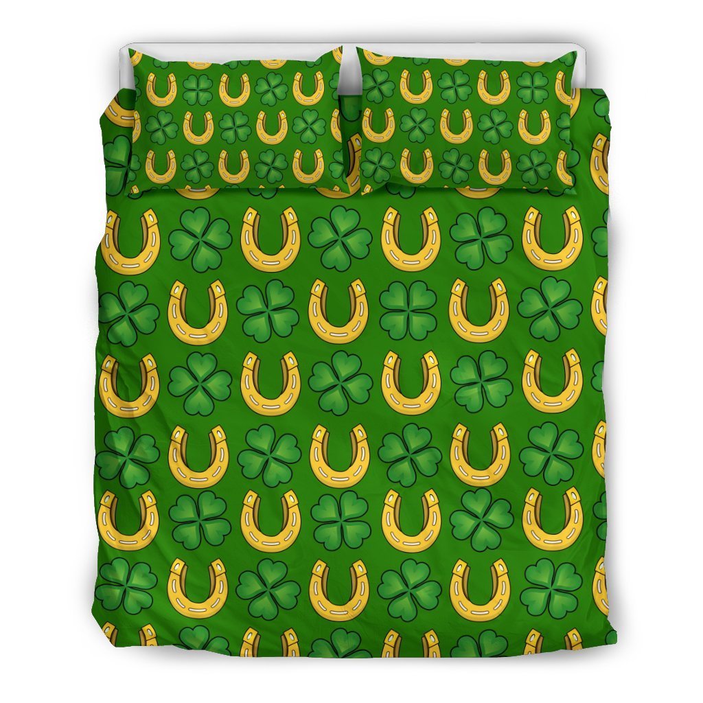 Shamrock Horseshoes Print Pattern Duvet Cover Bedding Set