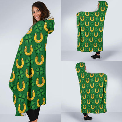 Shamrock Horseshoes Print Pattern Hooded Blanket-JTAMIGO.COM