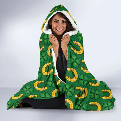 Shamrock Horseshoes Print Pattern Hooded Blanket-JTAMIGO.COM