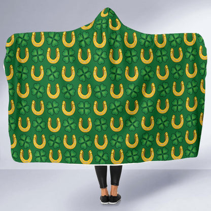 Shamrock Horseshoes Print Pattern Hooded Blanket-JTAMIGO.COM