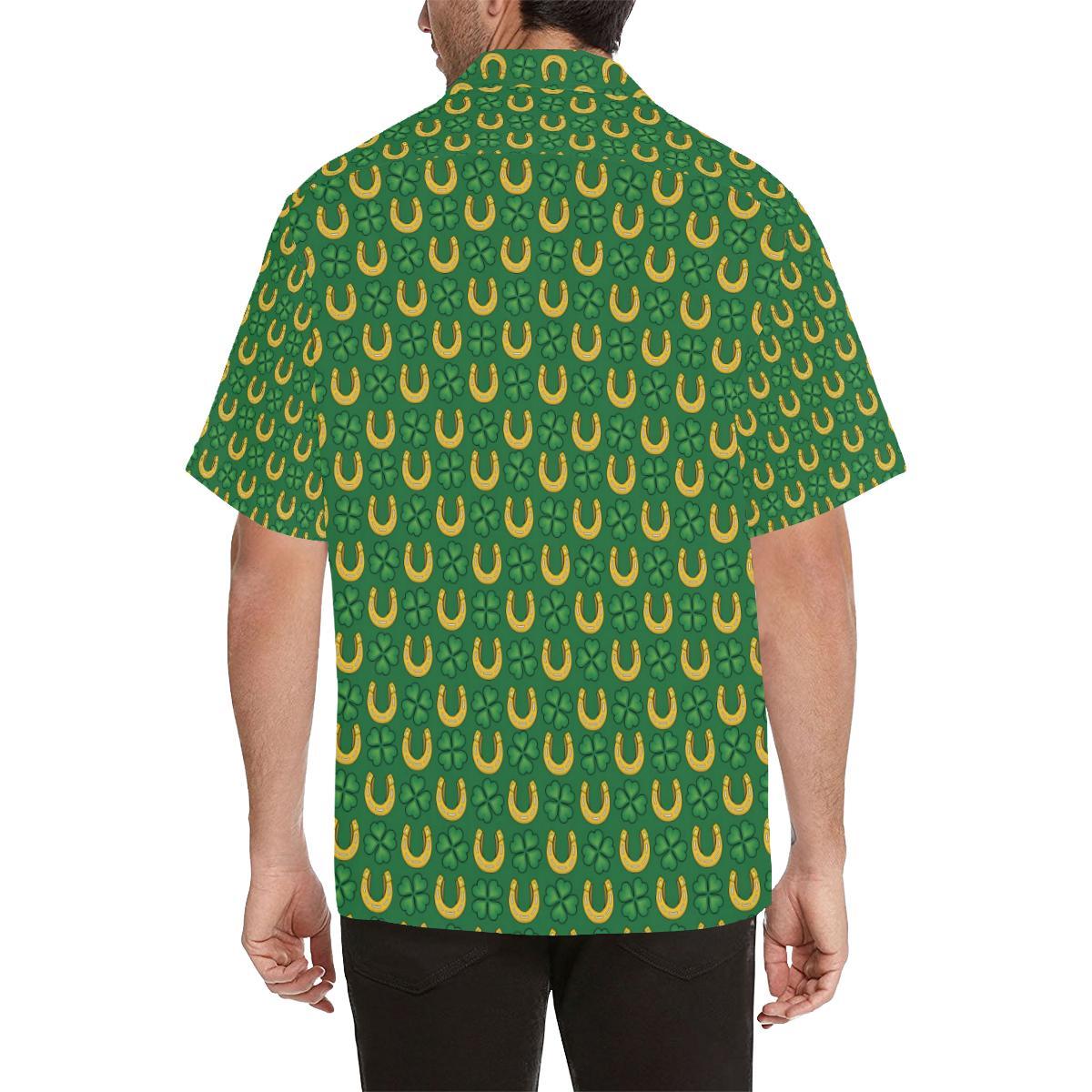 Shamrock Horseshoes Print Pattern Men Aloha Hawaiian Shirt
