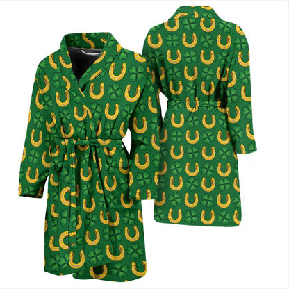 Shamrock Horseshoes Print Pattern Men Bath Robe-JTAMIGO.COM