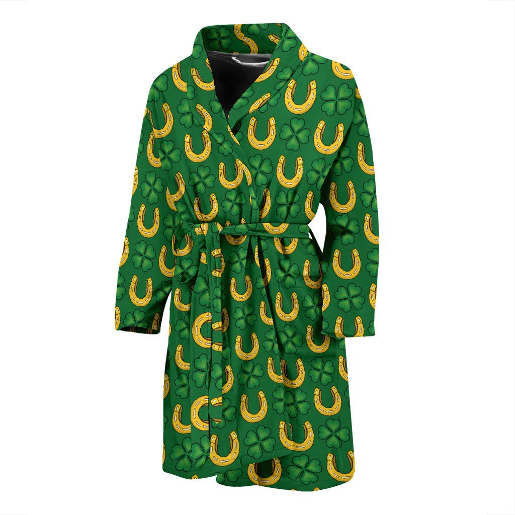 Shamrock Horseshoes Print Pattern Men Bath Robe-JTAMIGO.COM