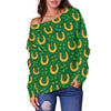 Shamrock Horseshoes Print Pattern Off Shoulder Sweatshirt