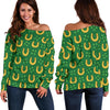 Shamrock Horseshoes Print Pattern Off Shoulder Sweatshirt