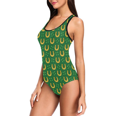 Shamrock Horseshoes Print Pattern One Piece Swimsuit-JTAMIGO.COM