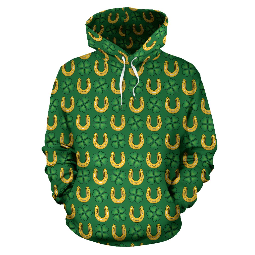 Shamrock Horseshoes Print Pattern Pullover Hoodie