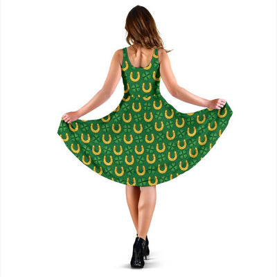 Shamrock Horseshoes Print Pattern Sleeveless Dress