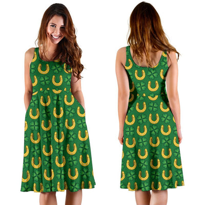 Shamrock Horseshoes Print Pattern Sleeveless Dress