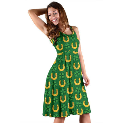 Shamrock Horseshoes Print Pattern Sleeveless Dress