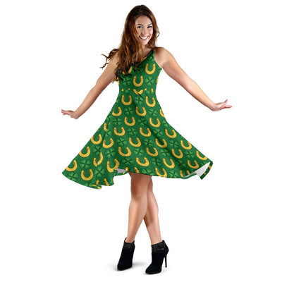 Shamrock Horseshoes Print Pattern Sleeveless Dress