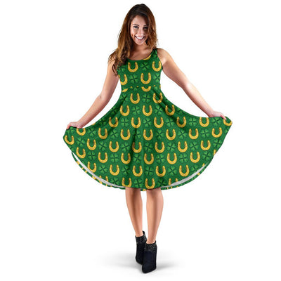 Shamrock Horseshoes Print Pattern Sleeveless Dress