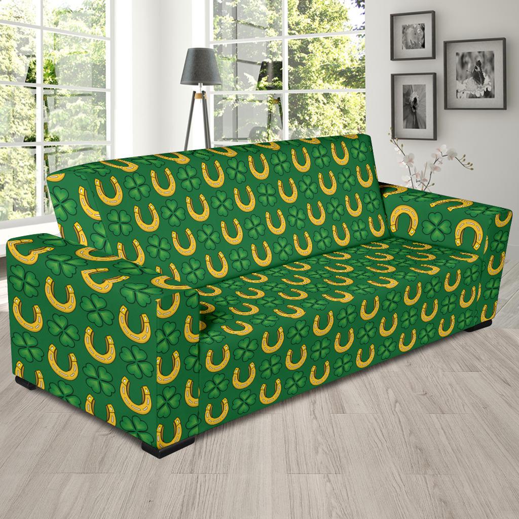 Shamrock Horseshoes Print Pattern Sofa Slipcover-JTAMIGO.COM