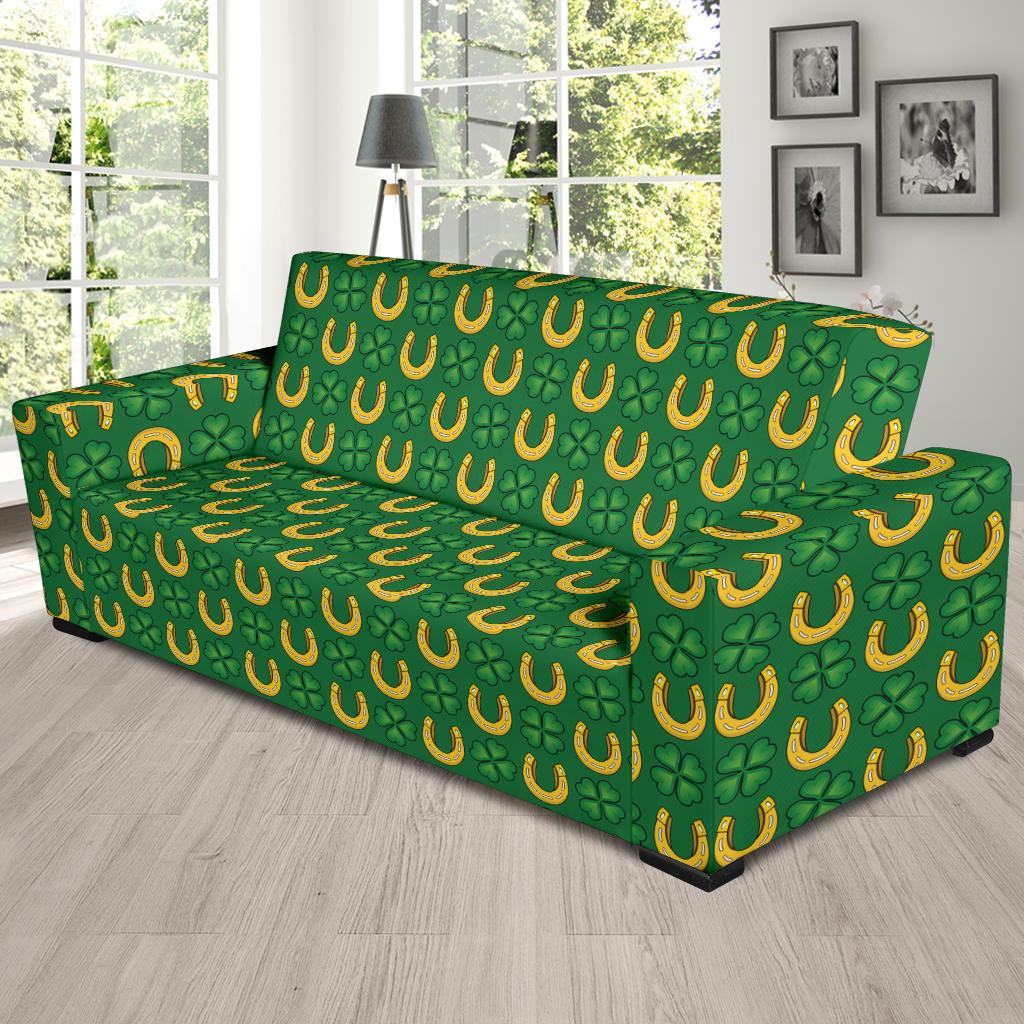 Shamrock Horseshoes Print Pattern Sofa Slipcover-JTAMIGO.COM