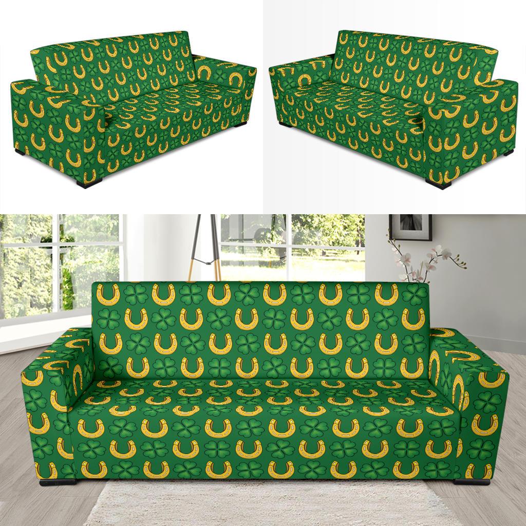 Shamrock Horseshoes Print Pattern Sofa Slipcover-JTAMIGO.COM