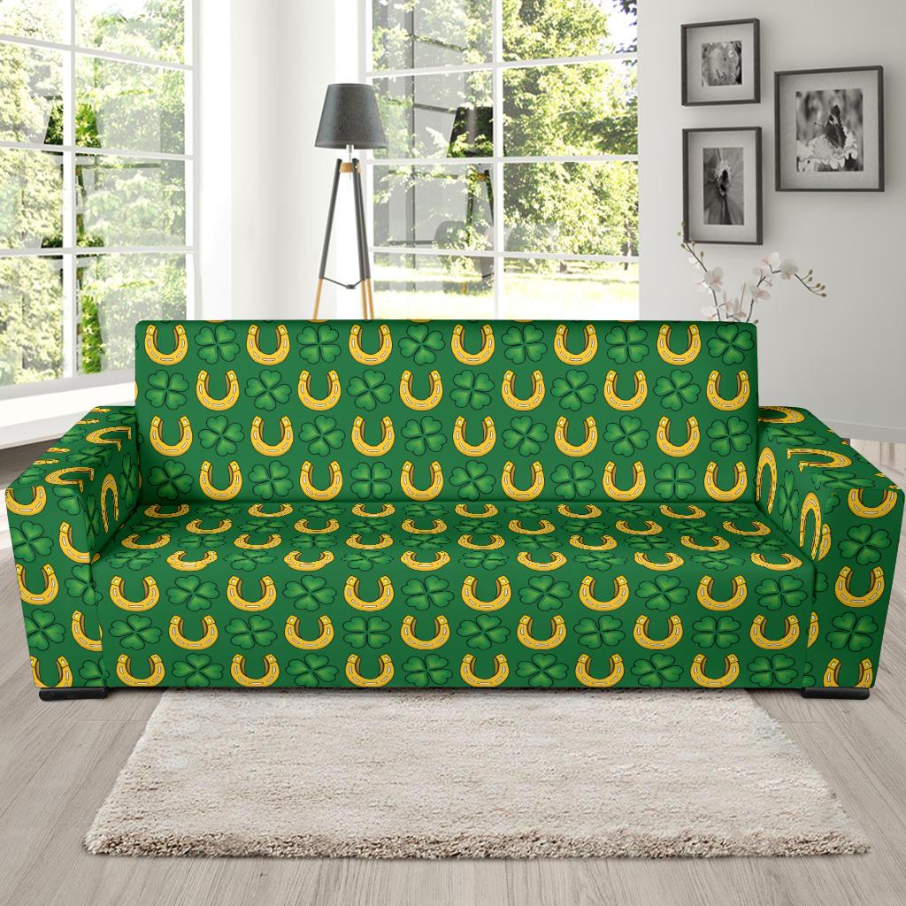 Shamrock Horseshoes Print Pattern Sofa Slipcover-JTAMIGO.COM