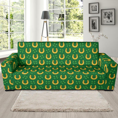 Shamrock Horseshoes Print Pattern Sofa Slipcover-JTAMIGO.COM