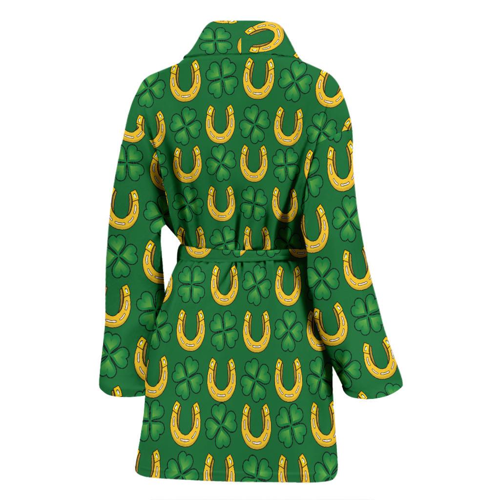 Shamrock Horseshoes Print Pattern Women Bath Robe-JTAMIGO.COM